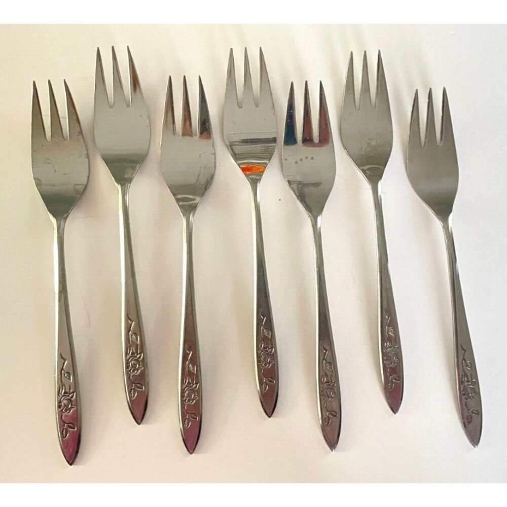 7 Vintage National Stainless Charmante Stainless Salad Forks Flatware Japan